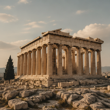 Ancient Greek temple at golden hour