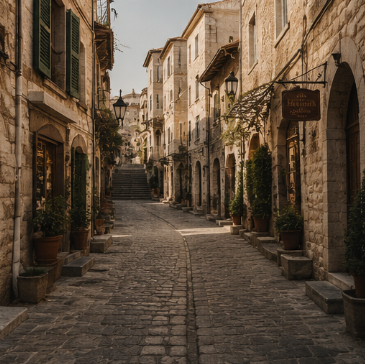 Cobblestone street in an old European town